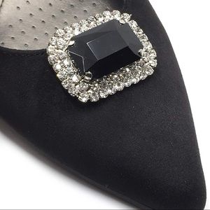 Rhinestone Shoe Clips Hat and Scarf Clip Black and Clear Silver-tone Adornment